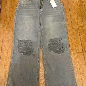 Zenana Outfitters Gray Distressed Straight Leg Jeans